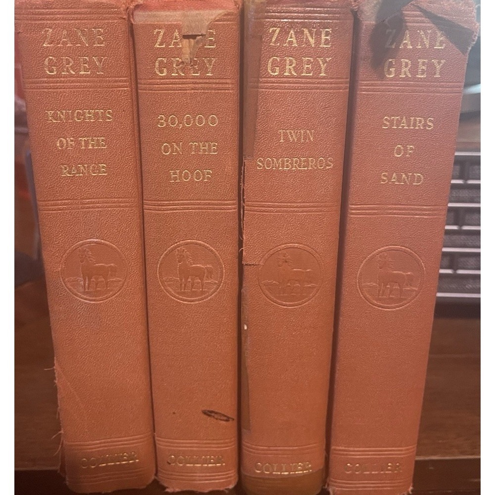 Zane Grey Vintage Western Hardcover Book Lot Collier Cowboy Novels 1920s-40s 4pc